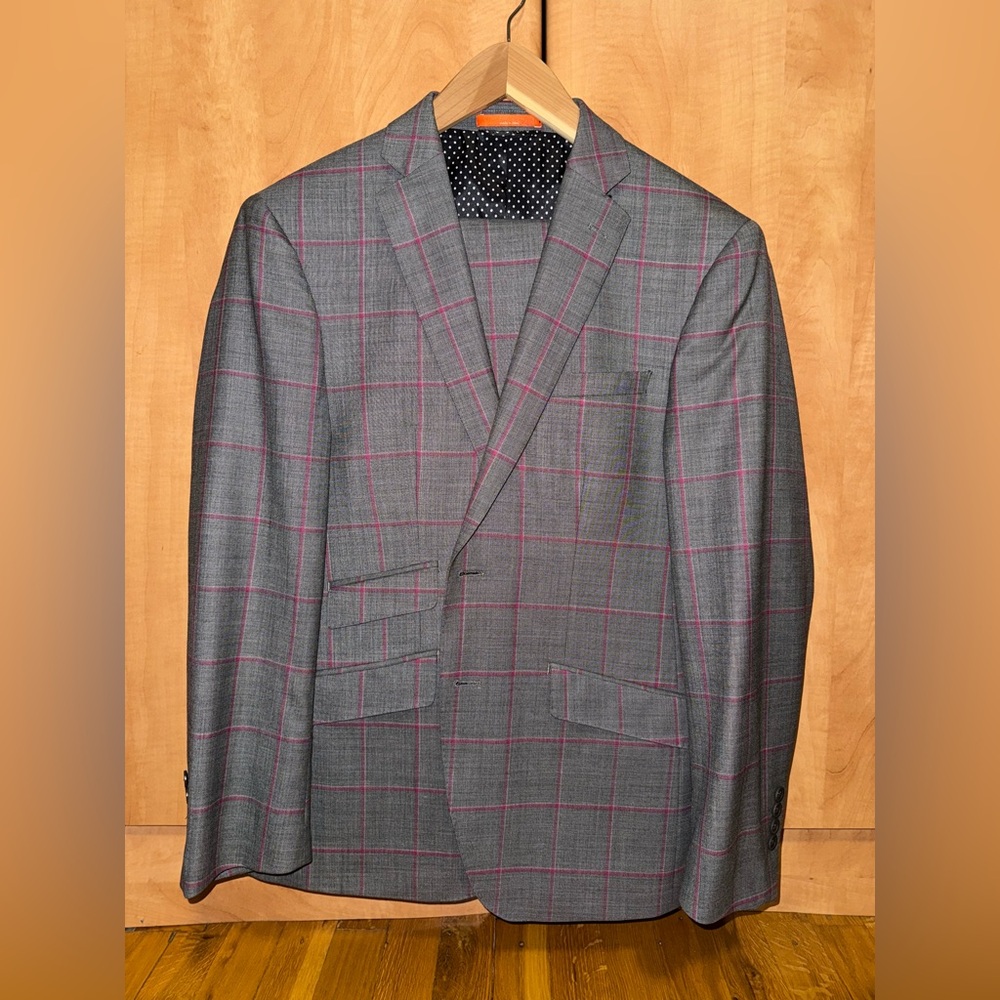NWT Tallia Men's Gray Slim-Fit 100% Wool Blazer Suit Sport Coat Jacket